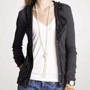 100% cotton J. Crew Heather Carbon Cardigan with Black Detailing size M